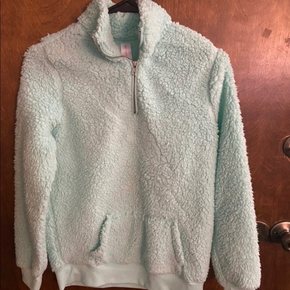 Mint green women's fleece half zip jacket